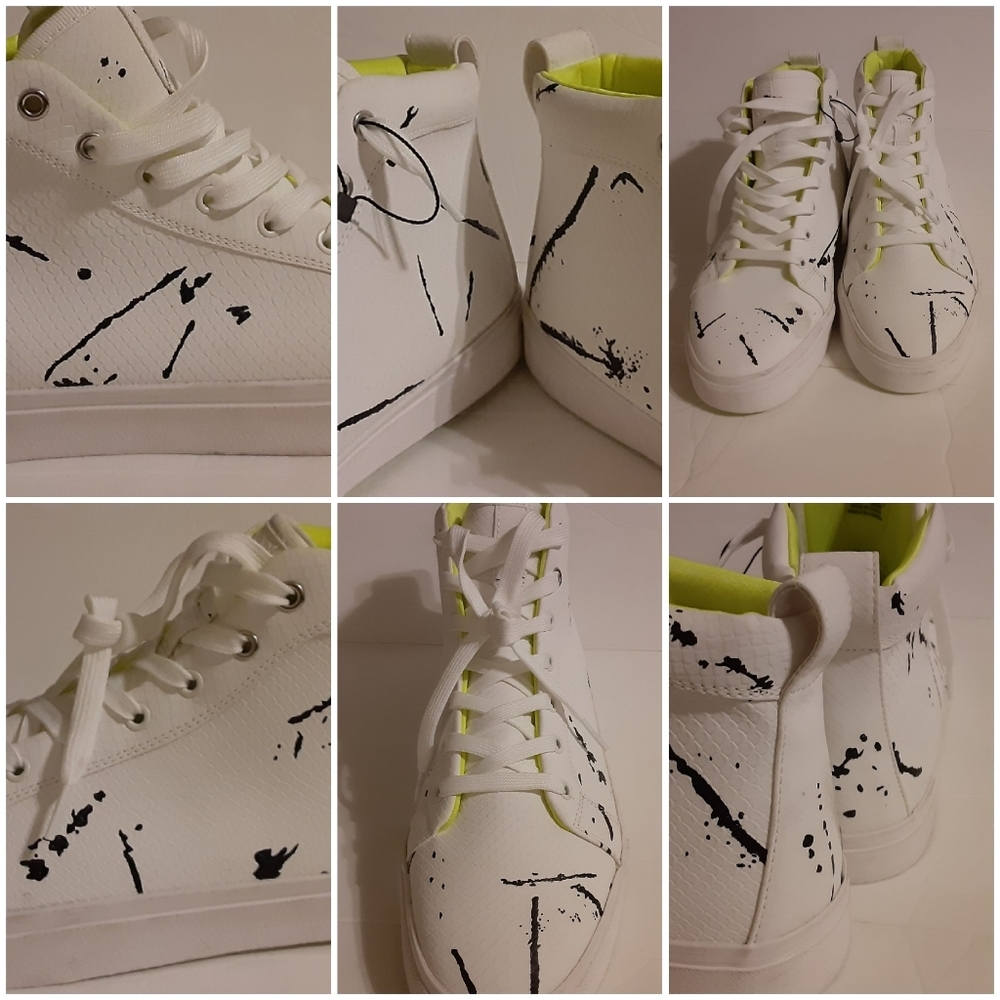 Sneakers white Zebra painted high top  sz 11, 13